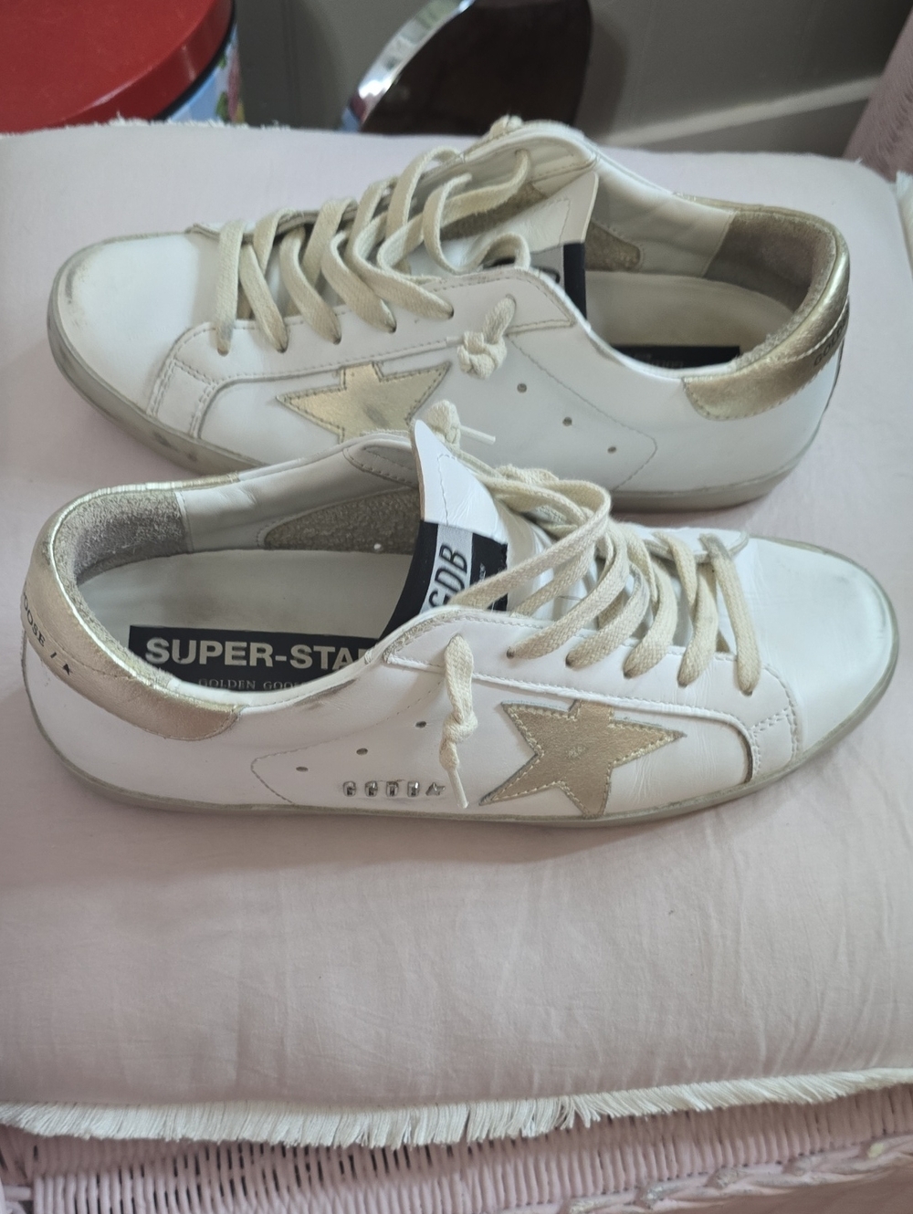 Golden Goose White/ Gold Leather Super Star Sneakers  sz 40